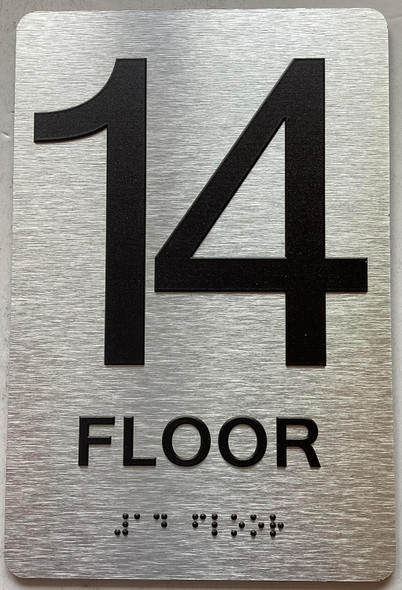 14th floor sign with Raised letters/Image & Grade 2 Braille - Includes Red Adhesive pad for Easy Installation - The park Ave Line Sign