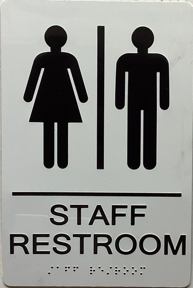 RESTROOM sign with Raised letters/Image & Grade 2 Braille - Includes Red Adhesive pad for Easy Installation - The sensation line (STAFF RESTROOM)
