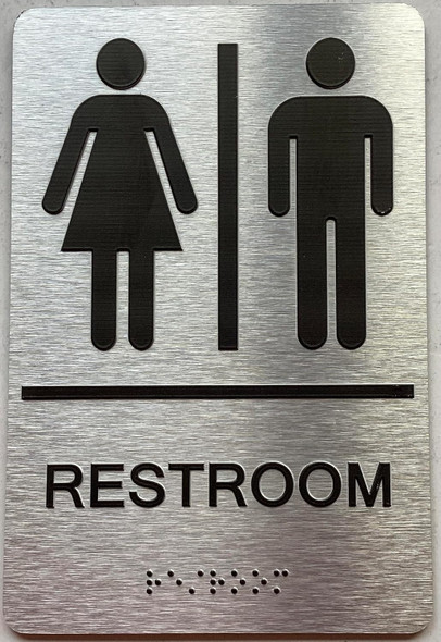 Restroom/Unisex ADA Compliant  with Raised letters/Image & Grade 2 Braille - Includes Red Adhesive pad for Easy Installation - The park Ave Line (Restroom)