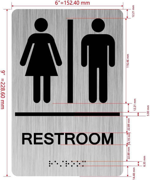 Restroom/Unisex ADA Compliant sign with Raised letters/Image & Grade 2 Braille - Includes Red Adhesive pad for Easy Installation - The park Ave Line (Restroom)