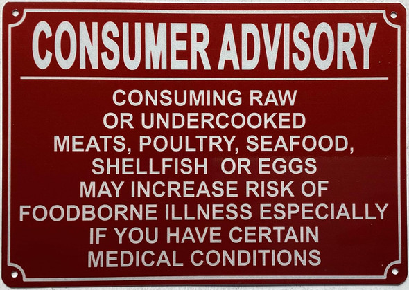 RESTURANT Consumer Advisory sign