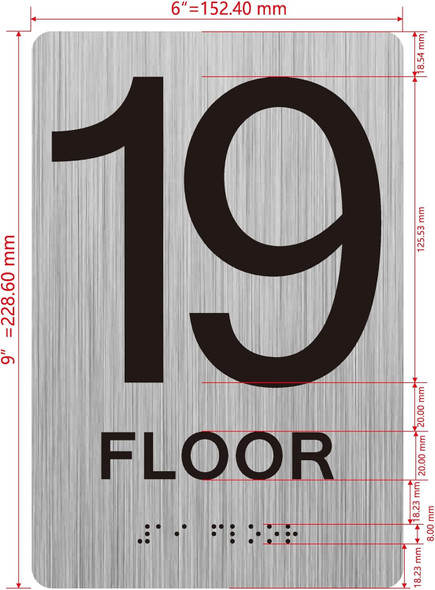 19th floor  with Raised letters/Image & Grade 2 Braille - Includes Red Adhesive pad for Easy Installation - The park Ave Line
