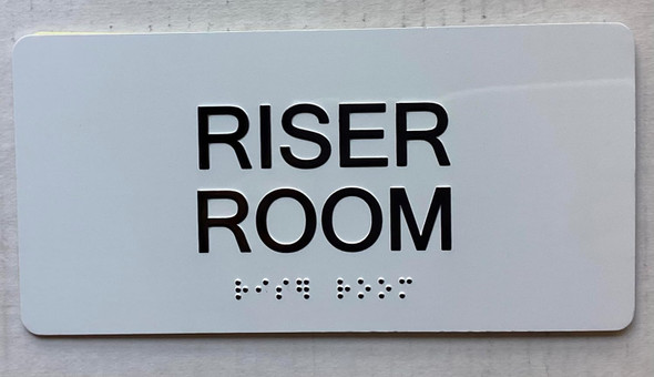 Riser Room sign with Raised letters/Image & Grade 2 Braille - Includes Red Adhesive pad for Easy Installation - The sensation line