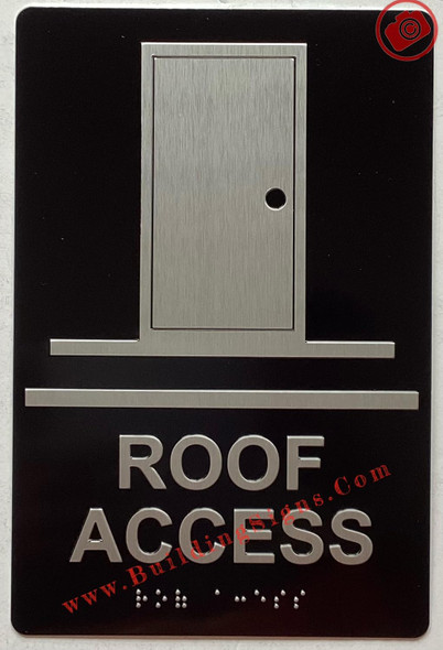 ROOF ACCESS SIGN Raised letters & Grade 2 Braille - Includes Red Adhesive pad for Easy Installation - The Sensation line