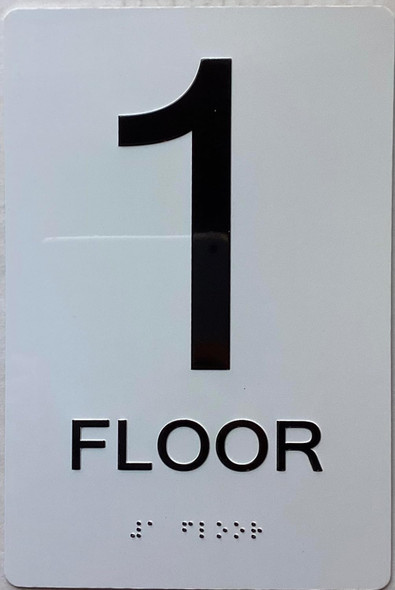 1st floor /Floor 1  with Raised letters/Image & Grade 2 Braille - Includes Red Adhesive pad for Easy Installation - The sensation line