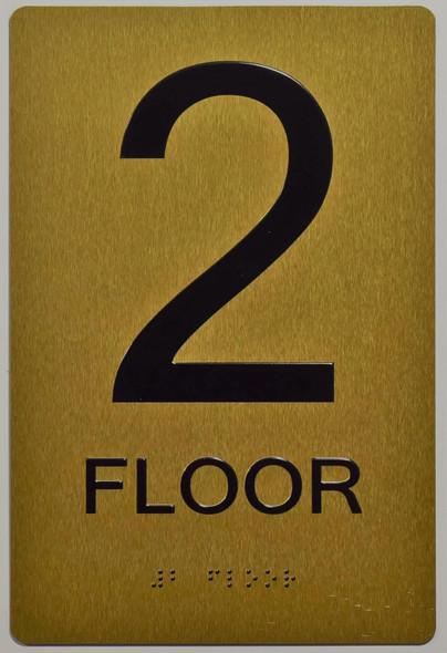 Stair and floor sign Raised letters , Raised Image & Grade 2 Braille - Includes Red Adhesive pad for Easy Installation - The Sensation line (FLOOR 2)