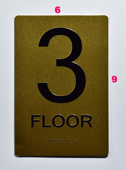Stair and floor  Signage Raised letters , Raised Image & Grade 2 Braille - Includes Red Adhesive pad for Easy Installation - The Sensation line (FLOOR 3)
