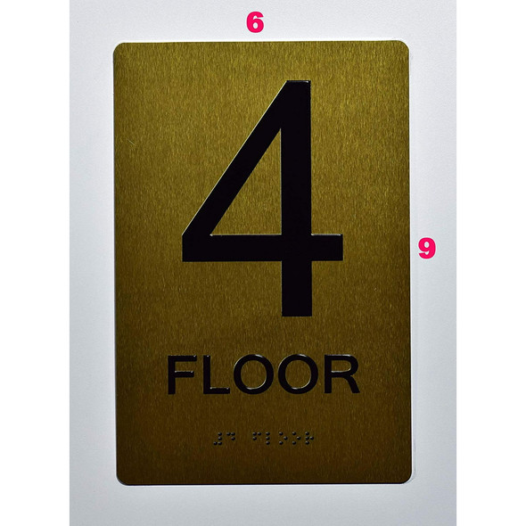 Stair and floor  Signage Raised letters , Raised Image & Grade 2 Braille - Includes Red Adhesive pad for Easy Installation - The Sensation line (FLOOR 4)