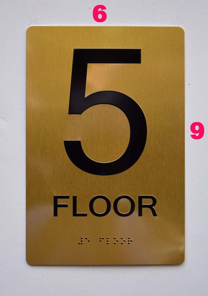 Stair and floor  Signage Raised letters , Raised Image & Grade 2 Braille - Includes Red Adhesive pad for Easy Installation - The Sensation line (FLOOR 5)