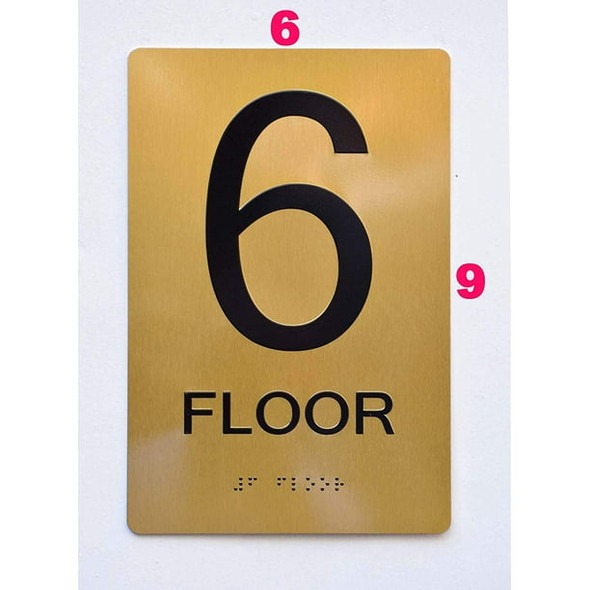 Stair and floor  Signage Raised letters , Raised Image & Grade 2 Braille - Includes Red Adhesive pad for Easy Installation - The Sensation line (FLOOR 6)