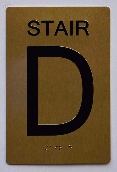 Stair and floor sign Raised letters , Raised Image & Grade 2 Braille - Includes Red Adhesive pad for Easy Installation - The Sensation line (STAIR D)
