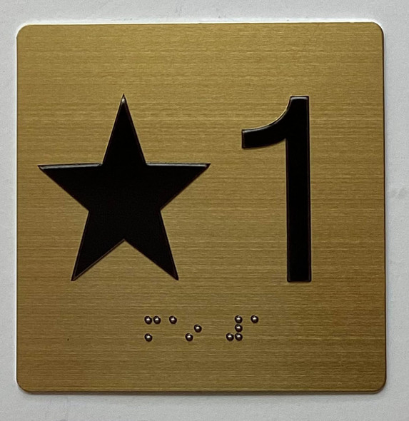 STAR 1 Elevator Jamb Plate sign- Tactile Touch Braille Sign (Brass Gold, Aluminium,4x4)- The Sensation line