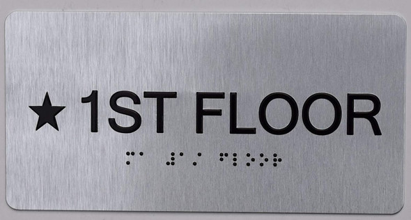 Star Floor Number 1 Sign Silver -Tactile Touch Braille Sign - The Sensation line