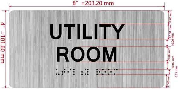 UTILITY ROOM  Signage with Raised letters/Image & Grade 2 Braille - Includes Red Adhesive pad for Easy Installation - The park Ave Line
