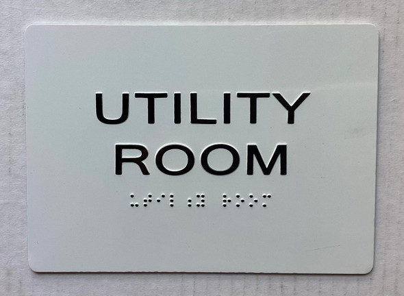 UTILITY ROOM  Signage with Raised letters/Image & Grade 2 Braille - Includes Red Adhesive pad for Easy Installation - The sensation line
