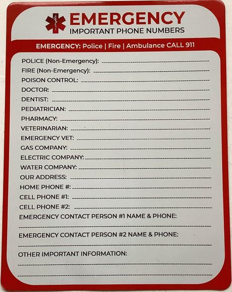 EMERGENCY IMPORTANT PHONE NUMBERS - in Case of Emergency Fridge Magnet with Marker