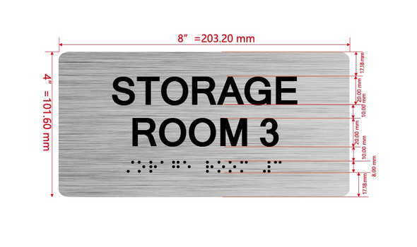 Storage Room 3 Sign with Raised Letters & Grade 2 Hpd Sign