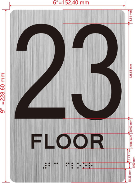 23th floor  with Raised letters/Image & Grade 2 Braille - Includes Red Adhesive pad for Easy Installation - The park Ave Line