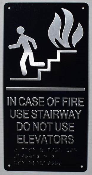 IN CASE OF FIRE USE STAIRWAY DO NOT USE ELEVATOR  sign black ada