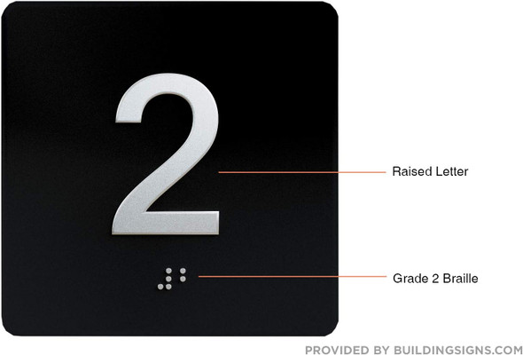 2nd Floor Elevator Jamb Plate  With Braille and raised number-Elevator floor number  letters Image & Grade 2 Braille - Includes Red Adhesive pad for Easy Installation - The Sensation line Sign