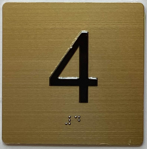 4TH FLOOR Elevator Jamb Plate  With Braille and raised number-Elevator FLOOR 4 number  - The sensation line Sign