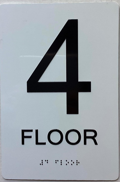 4TH floor /Floor 4  with Raised letters/Image & Grade 2 Braille - Includes Red Adhesive pad for Easy Installation - The sensation line