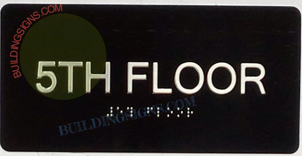 5th FLOOR  Braille  with Raised Tactile Graphics and Letters -The Sensation line Sign