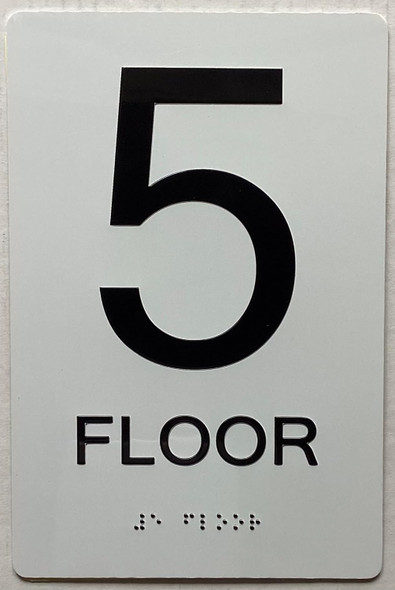 5TH floor /Floor 5  with Raised letters/Image & Grade 2 Braille - Includes Red Adhesive pad for Easy Installation - The sensation line Sign