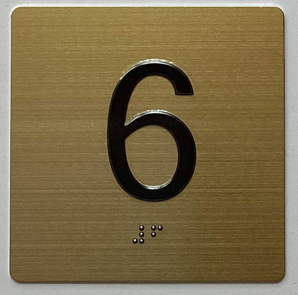 6TH FLOOR Elevator Jamb Plate  With Braille and raised number-Elevator FLOOR 6 number  - The sensation line Sign