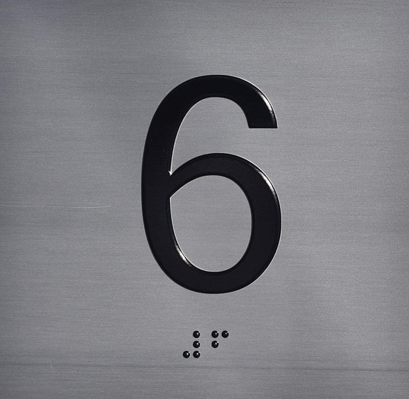 6TH Floor Elevator Jamb Plate  With Braille and raised number-Elevator floor number  letters & Grade 2 Braille - Includes Red Adhesive pad for Easy Installation - The Sensation line Sign