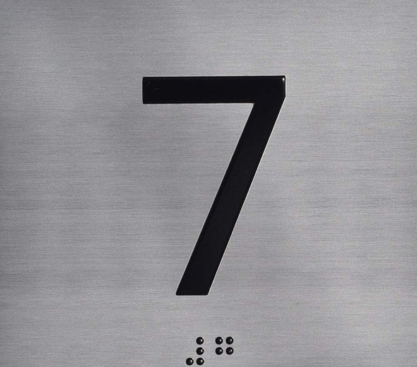 7TH Floor Elevator Jamb Plate  With Braille and raised number-Elevator floor number  letters & Grade 2 Braille - Includes Red Adhesive pad for Easy Installation - The Sensation line
