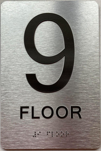 9th floor  with Raised letters/Image & Grade 2 Braille - Includes Red Adhesive pad for Easy Installation - The park Ave Line