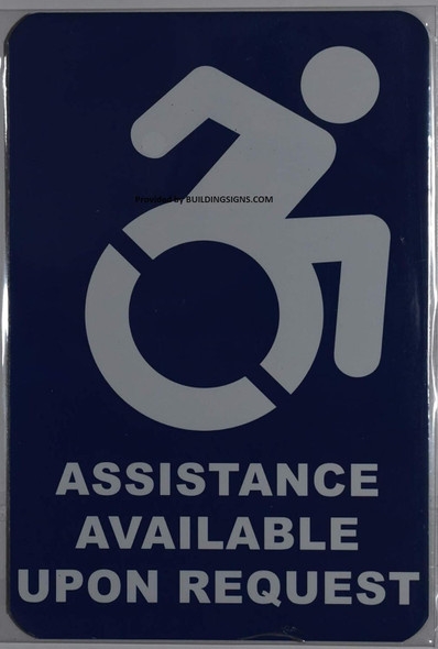 Assistance Available Upon Request  -The Pour Tous Blue Line Sign