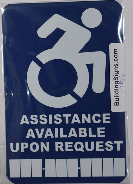 Assistance Available Upon Request  With Phone Number -The Pour Tous Blue Line Sign