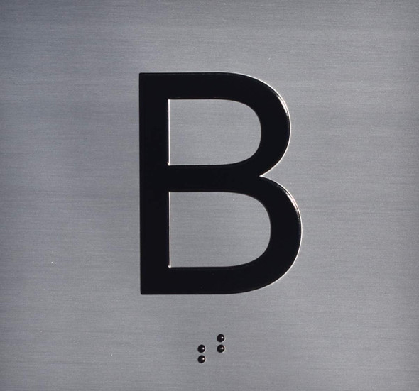 B Floor Elevator Jamb Plate  Letters & Grade 2 Braille - Includes Red Adhesive Pad For Easy Installation - The Sensation Line Sign