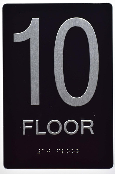 Black Floor number  -Tactile Graphics Grade 2 Braille Text with raised letters aluminum, Safety  for Office, school Hospital, Apartment BLACK (10th Floor )