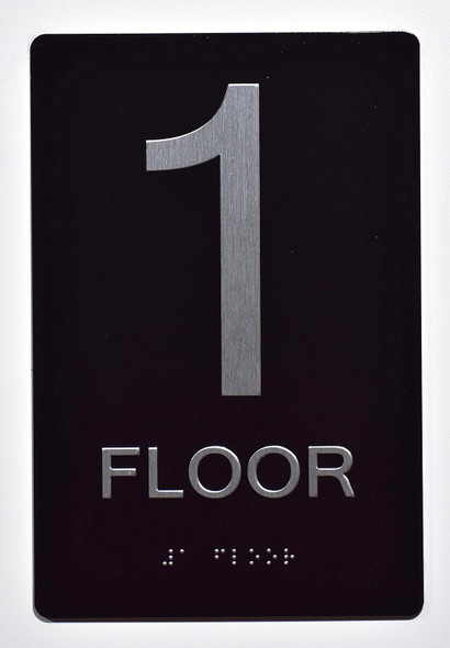 Black Floor number  -Tactile Graphics Grade 2 Braille Text with raised letters aluminum, Safety  for Office, school Hospital, Apartment BLACK (1st floor )