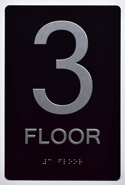 Black Floor number  -Tactile Graphics Grade 2 Braille Text with raised letters aluminum, Safety  for Office, school Hospital, Apartment BLACK (3rd Floor ) (SENSATION LINE)
