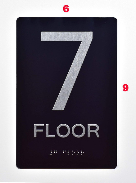Black Floor number  -Tactile Graphics Grade 2 Braille Text with raised letters aluminum, Safety  for Office, school Hospital, Apartment BLACK (7th Floor ) Sign