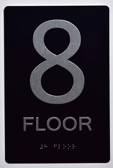 Black Floor number  -Tactile Graphics Grade 2 Braille Text with raised letters aluminum, Safety  for Office, school Hospital, Apartment BLACK (8th floor )