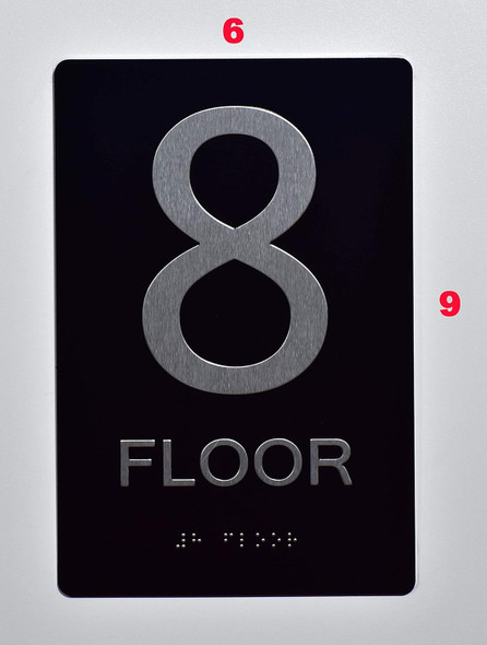 Black Floor number  -Tactile Graphics Grade 2 Braille Text with raised letters aluminum, Safety  for Office, school Hospital, Apartment BLACK (8th floor ) Sign
