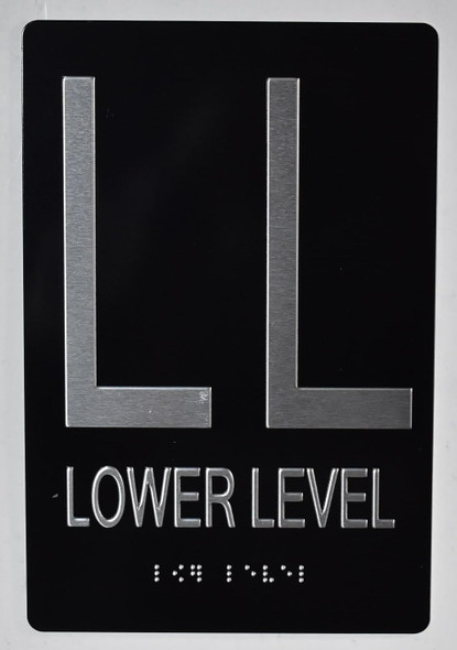 Black Floor number  -Tactile Graphics Grade 2 Braille Text with raised letters aluminum, Safety  for Office, school Hospital, Apartment BLACK (Lower Level ) Sign