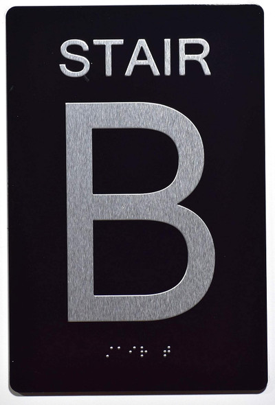 Black Floor number  -Tactile Graphics Grade 2 Braille Text with raised letters aluminum, Safety  for Office, school Hospital, Apartment BLACK (Stair B)