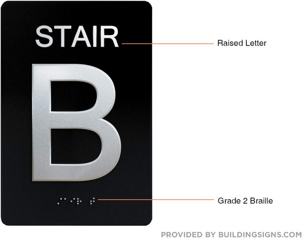 Black Floor number  -Tactile Graphics Grade 2 Braille Text with raised letters aluminum, Safety  for Office, school Hospital, Apartment BLACK (Stair B) Sign
