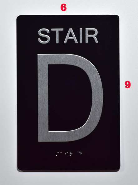 Black Floor number  -Tactile Graphics Grade 2 Braille Text with raised letters aluminum, Safety  for Office, school Hospital, Apartment BLACK (Stair D) Sign