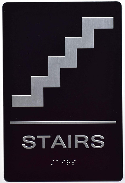 Black Floor number  -Tactile Graphics Grade 2 Braille Text with raised letters aluminum, Safety  for Office, school Hospital, Apartment BLACK (Stairs )