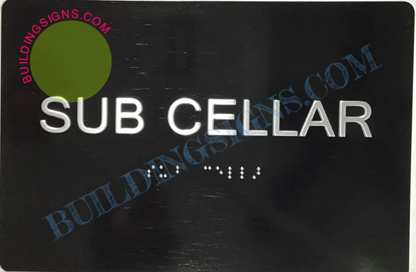 Black Floor number  -Tactile Graphics Grade 2 Braille Text with raised letters aluminum, Safety  for Office, school Hospital, Apartment BLACK (SUB CELLAR ) Sign