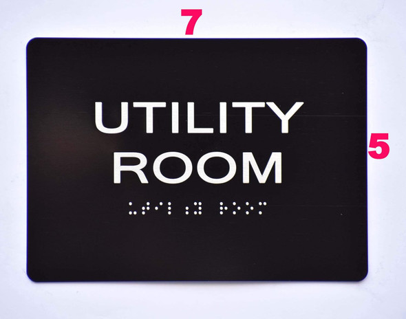Black Floor number  -Tactile Graphics Grade 2 Braille Text with raised letters aluminum, Safety  for Office, school Hospital, Apartment BLACK (Utility Room) Sign