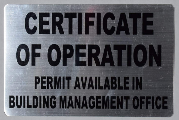 Certificate Of Operation - Permit Available In Building Management Office
