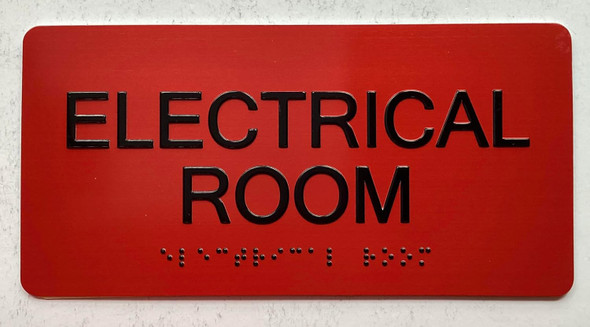 Electrical Room sign Raised letters & Grade 2 Braille - Includes Red Adhesive pad for Easy Installation - The Sensation line